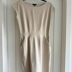 Elegant Beige Cap Sleeve Dress NWOT